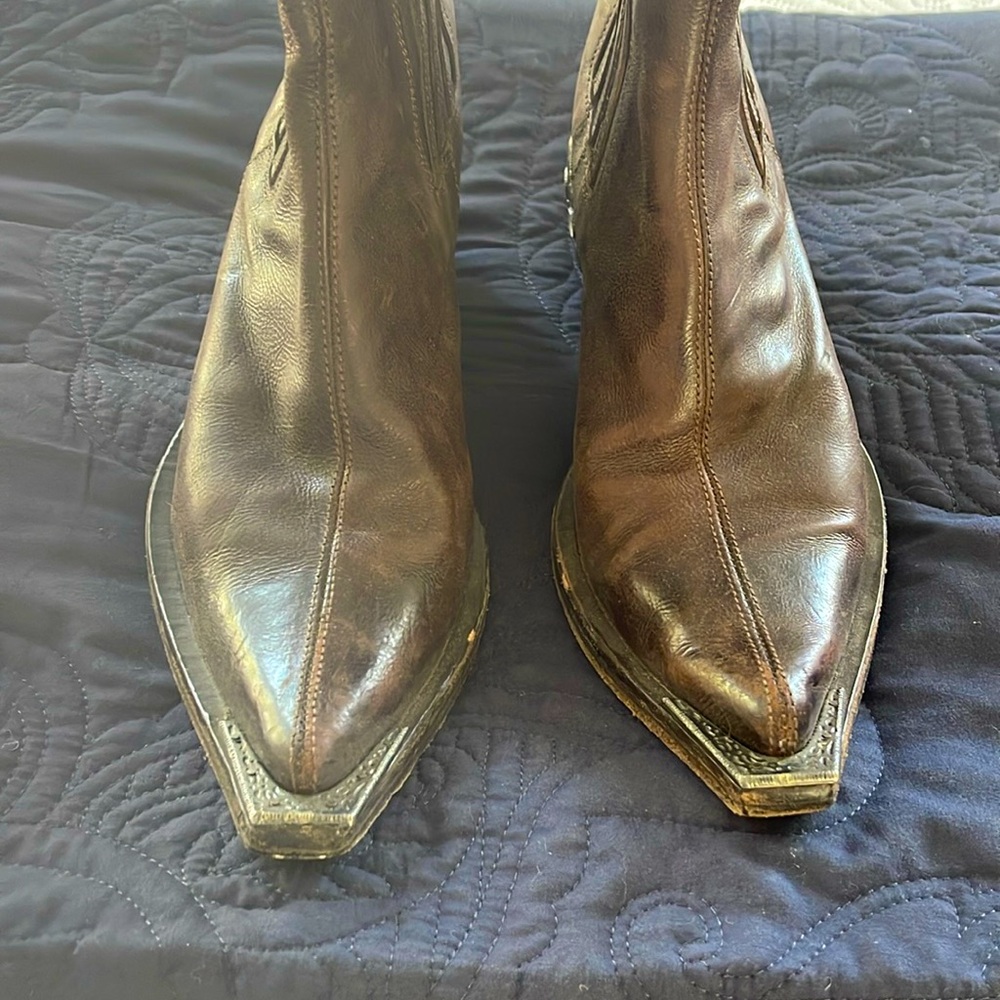Donald Pliner western inspired bootie, size 5.5, dark brown with metal accents
